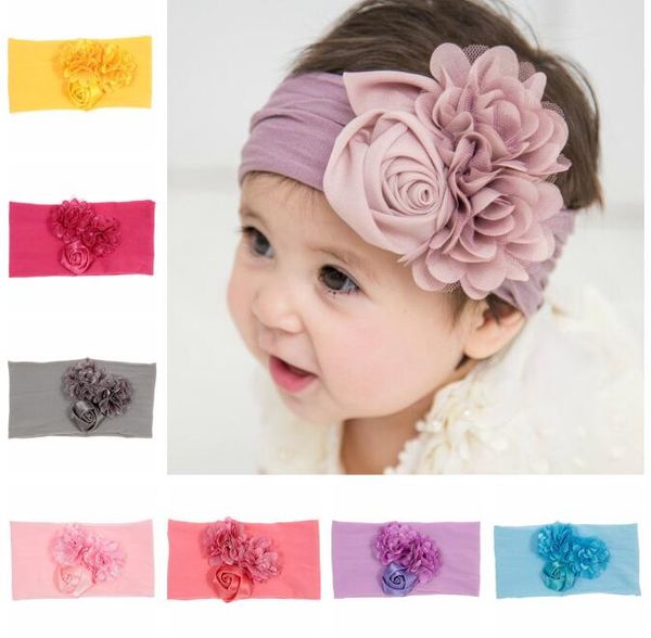 Baby Girls Soild Color Big Chiffon Blumenstirnband Große Blumenstirnbänder Haarband für Kinder Kinder Mädchen