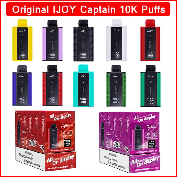 Оригинальный капитан Ijoy 10K Digtal Box 10000 Puff 10k Ondayable Vape Pen e Сигарета 650 мАА. Аккумуляторная батарея 18 мл Сетка катушки катушка Vaper Vapes Ondayable