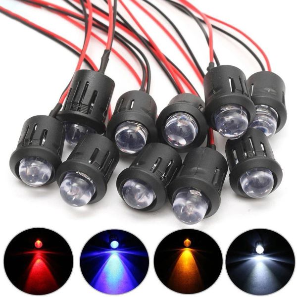 Decorações 10 PCs 12V 10mm de 10 mm pré -conectado LED LED Ultra Clear Bulb Cable