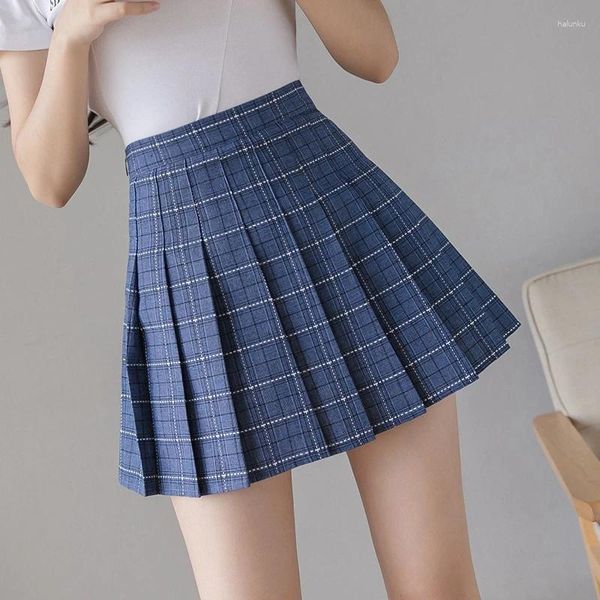 Saias 2024 Mulheres de verão saia Slim High Cauda Plaid Mini Pleeded Harajuku Student Uniformes Doce garotas dança curta