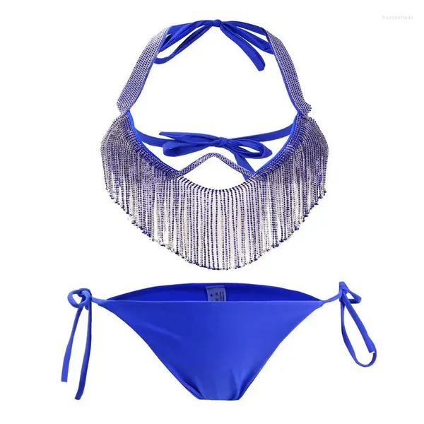 Swimwear femminile 2024 in acciaio Bikini Bikini a due pezzi Diamond Split Set Golden Bassels Shining Night Club Abbigliamento