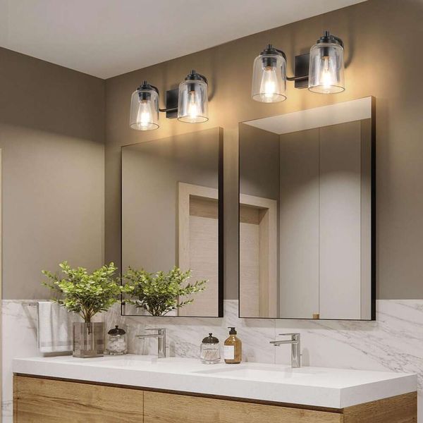Solfart Black Metal Strip Badezimmer Waschtischlampe mit transparenter Glasbronze -Wandmontage - Moderne Wandlampe für elegante Badezimmerdekor (7600-5 Lampen)