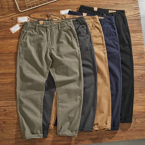 Мужские брюки 1161# Осенний американский ретро -тканый груз с твиллом простые хлопок. Повседневные брюки с прямыми коническими брюками Chino
