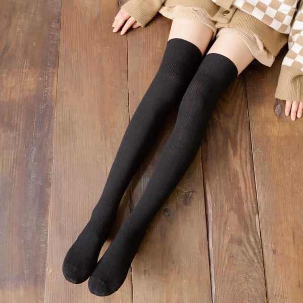 Frauen Socken Strümpfe japanischer Schulmädchen Lange Oberschenkel hohe Baumwollgestrickte Festfarbknie