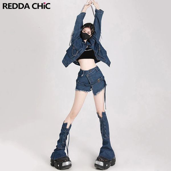 Reddachic Cowboy Женщины с 3 частями штаны, установленная укороченная куртка для джинсовой шорты.