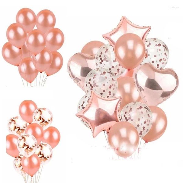 Decorazione per feste 14 pezzi da 18 pollici in oro rosa in oro in lattice e palloncini in foglio mix di nozze decorazioni di buon compleanno per bambini a cuore pentagramma pallons