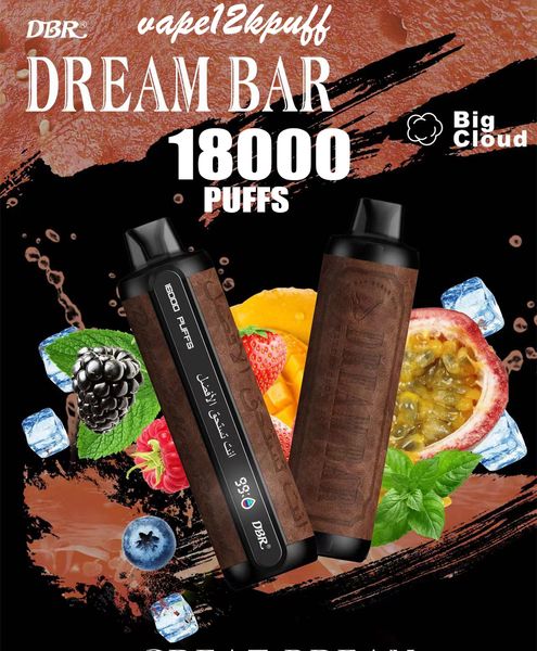 Dreambar 18000Puffs Penna di vaporizzazione usa e getta 18kpuffs ricaricabili 650 mAh puff18k dtl/mtlvaping a batteria a batteria a batteria liquido display intelligente 2% 3% 5% 16 sapori grandi nuvole grandi