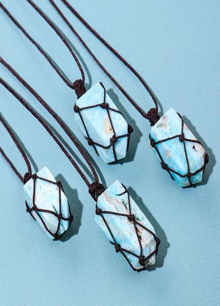 Colares pendentes Colar de hemimorfito azul de cristal de cristal para mulheres envoltem o minério de minério de cálculo caribene