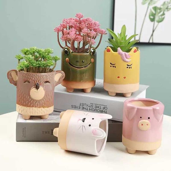 Pflanzer Töpfe Keramik fleischig Pflanze Blumenhandwerk Kupfer Vase Container Süßes Tier Schwein Frosch Blume Pot Desktop Dekoration Q240429