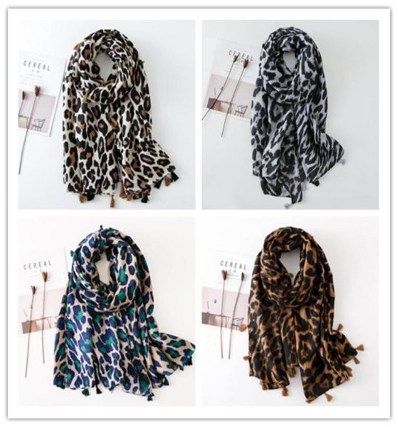 Büyük boyutlu leopar baskı eşarp püskül eşarplar 180100cm bahar sonbahar şalları sarar pamuk ve keten örtbas müslüman hijab9004396