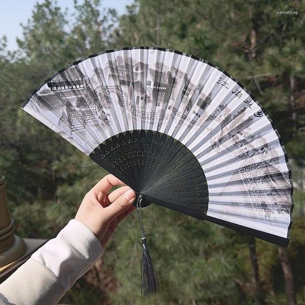 Декоративные фигурки винтажные складные вентиляторы китайский стиль японский художественный подарки подарки шелк для дома украшение танцевальной печать дерево бамбуко