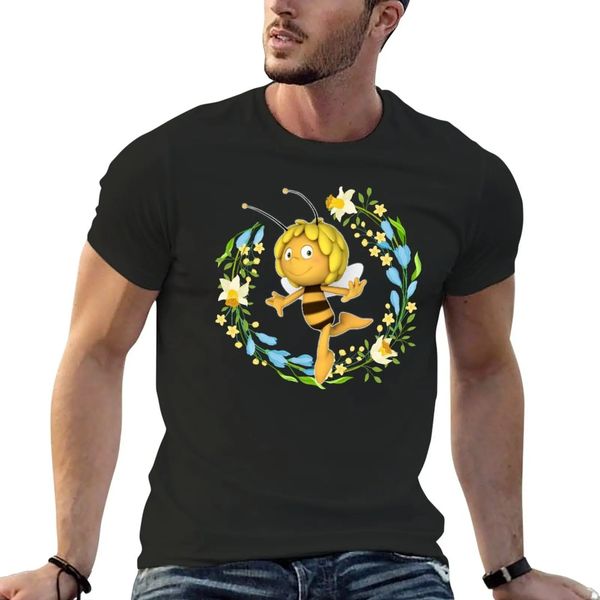 Maya die Biene mit Blumen T -Shirt -Schweißhemden lustige T -Shirt Jungen Tierdruck schwarze T -Shirts für Männer 240428