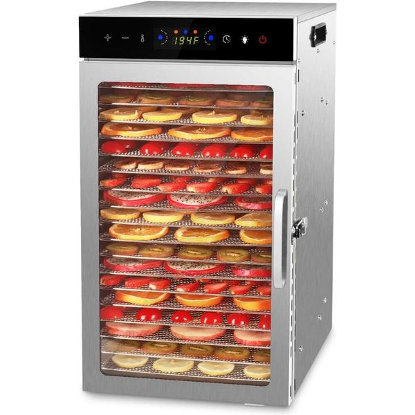 Macchina da deidratatore alimentare in acciaio inossidabile da 800 W con 18 vassoi, timer 24h, controllo del touch, protezione del surriscaldamento - perfetto per a scatti, erbe e altro ancora