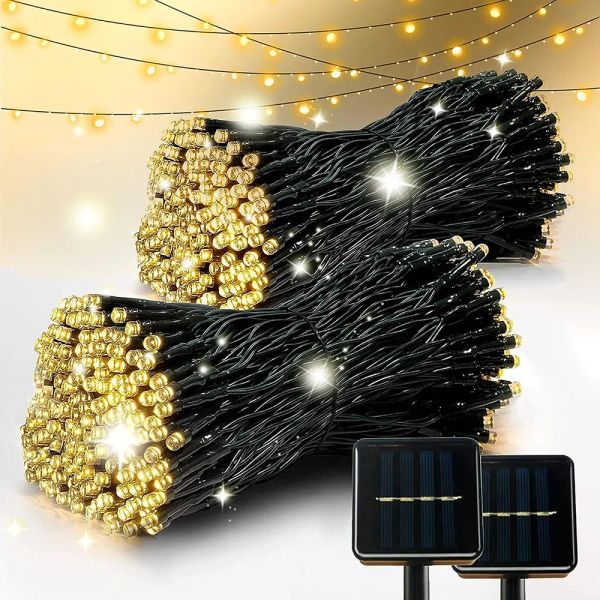 Decorações luzes solares de corda solar 8 Modos Luzes de fadas de Natal à prova d'água para o jardim Decoração de festa de casamento