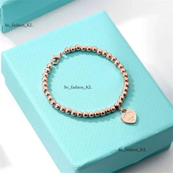 Tiffanyjewelry Armreifen T Präzision Designer Schmuck glatte Gesicht Liebe Pfirsich Herz runde Perlen Tiffanybead Halskette Armband Damen Roségold einfache Mode 583