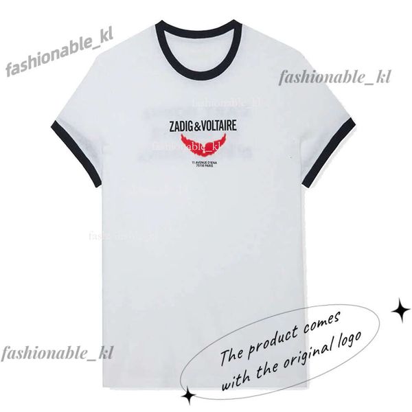 Maglietta Zadig Voltaire Women Designer Cotton T-shirt Nuovo Zadigs Top Front Red Little Wing Letter Stampa contrastante Donne Donne Short Short Maniche Tee 467