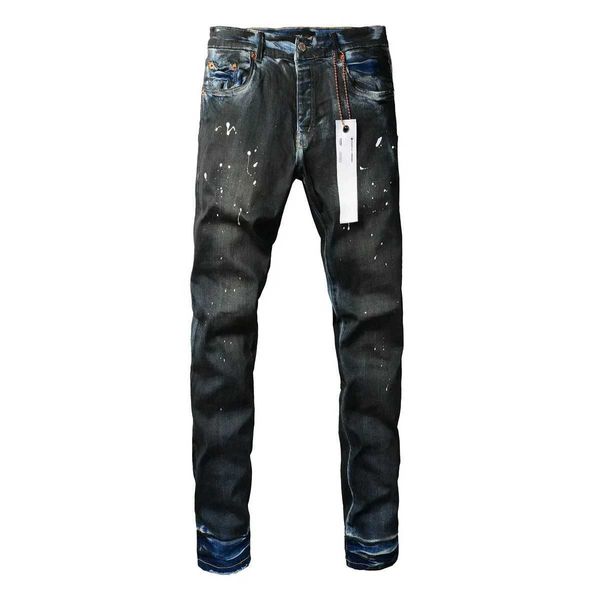 Jeans masculinos Purple Roca Brand Jeans Moda Top Street Heavy Industries Fades Black Oil Paint Repair Low Rise Skinny calça jeans j240429