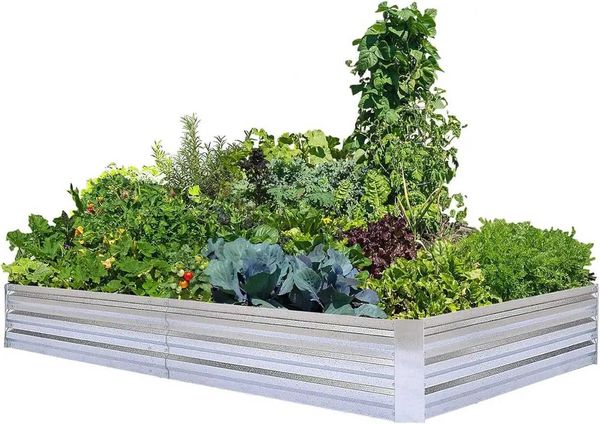 Pflanzer Töpfe Foyuee verzinktes Wachstum Gartenbett für Gemüse große Metallpflanzenboxen Stahlblumen und krautige Pflanzen 8x4x1ft Q240429