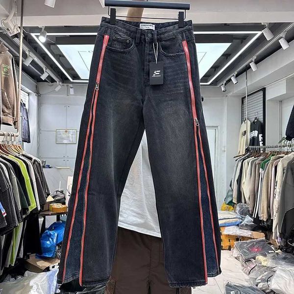 Design con cerniera laterale maschile cucita con lavaggio per jeans sciolti H240429