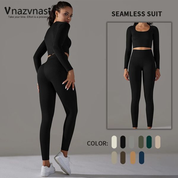 Vnazvnasi SEAMENT WOMENS SPORT SPET SET LONGA TUTTO YOGA per maniche lunghe per fitness push up tints abbigliamento sportivo Outfit 2 PC 240425