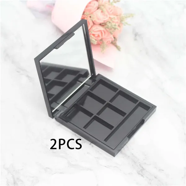 Make -up Pinsel 2 Teile 6 Gitter leere Lidschattenbox mit Spiegel nachfüllbar Aluminiumpfannen Subboxen für Frauen Mädchen Schwarz