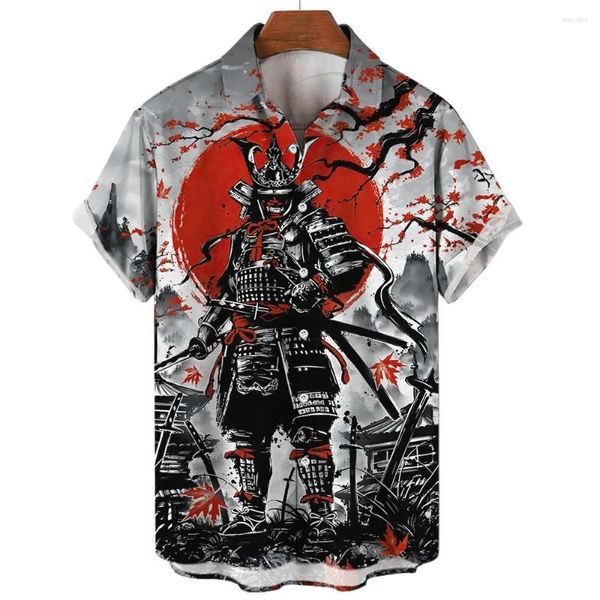 Мужские повседневные рубашки японская рубашка мужская гавайская 3d призрачная самурайская одежда с коротким рукавом топы с коротким рукавом Harajuku уличная одежда летняя мужчина