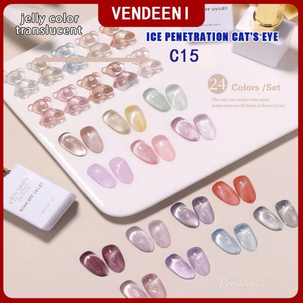 Kits Vendeeni 24 Farben/Set transparent Katzenaugen -Gel -Nagellackeis -Eispar -Katze Eye Soak Off UV LED Magnetic Nail Art Gel Lack