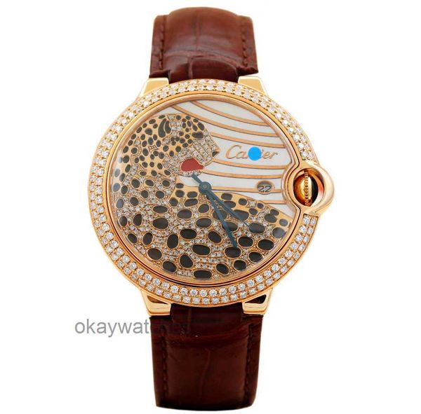 Unisex compone orologi di lavoro automatico Carter 18k rosa in oro rosa diamante leopard blu pallone da uomo da uomo da uomo da 42 mm