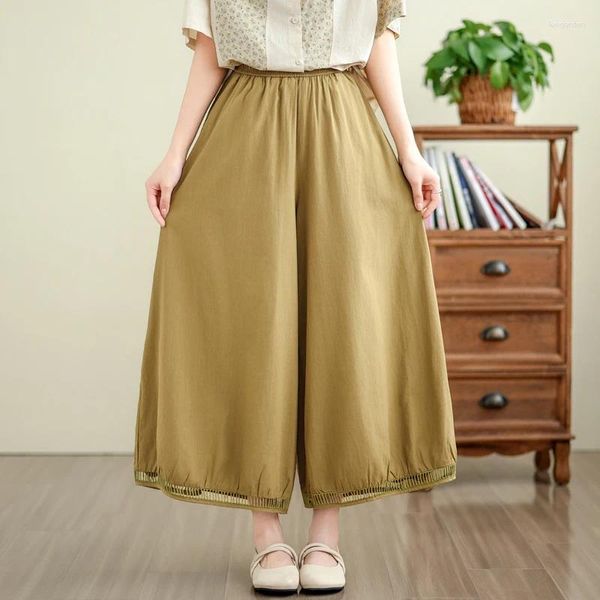Frauenhose japanischer Stil Baumwolle hohe Taille losen Sommer weites Bein hohl aus Street Mody Women Casual Culotte Pantskirt