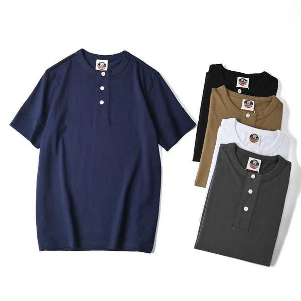 T-shirt maschile estate Nuovo colletto corto retrò t-shirt a colori solidi Guy di moda semplice al 100% di cotone lavate le cime casual H240429