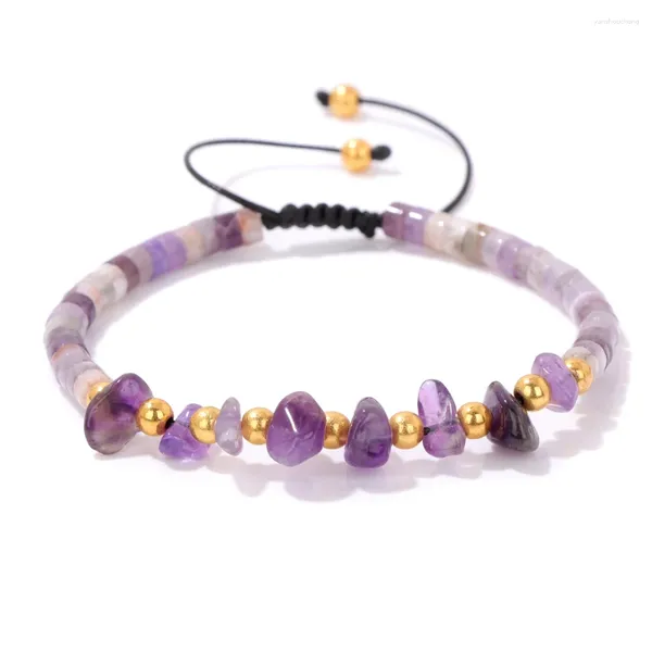 Strand de pedra natural ametista de cascalho pulseira de pulseira ajustável aquâmeras ajustáveis Bracelets semi-preciosos