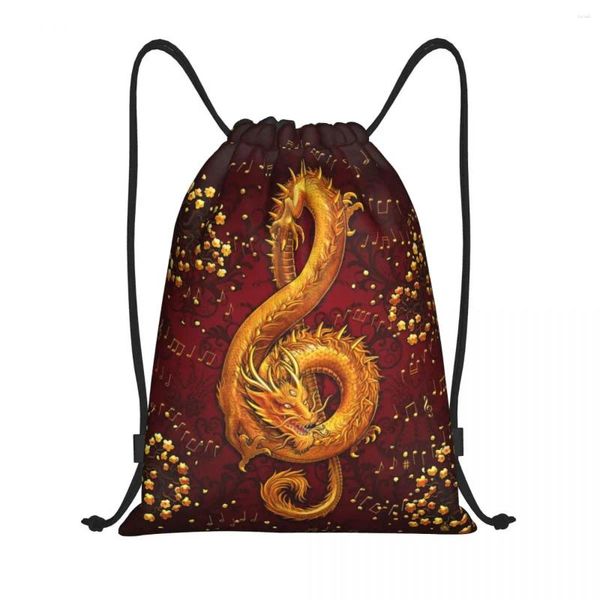 Bolsas de armazenamento Treble clef Music Notes Dragon drawstring mochila homens homens esportes sackpack saco de treinamento dobrável