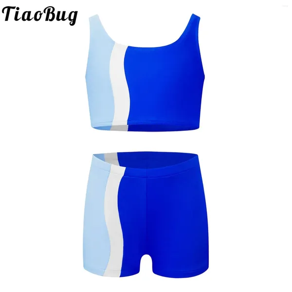 Bekleidungssets Kinder Mädchen Sport Gymnastics Outfits Kontrast Farb Crop Tank Top Weste mit Shorts Fitnessstudio Fitness Workout Yoga Tanzkleidung Badebekleidung