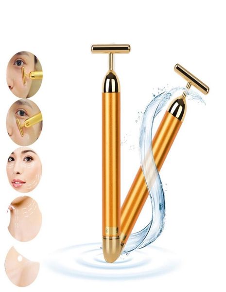 Красота для лица по уходу за кожей Pro Slimming Face 24k Gold Lift Bar Vibration Massage Massager Energy Vibraging Bar2194509