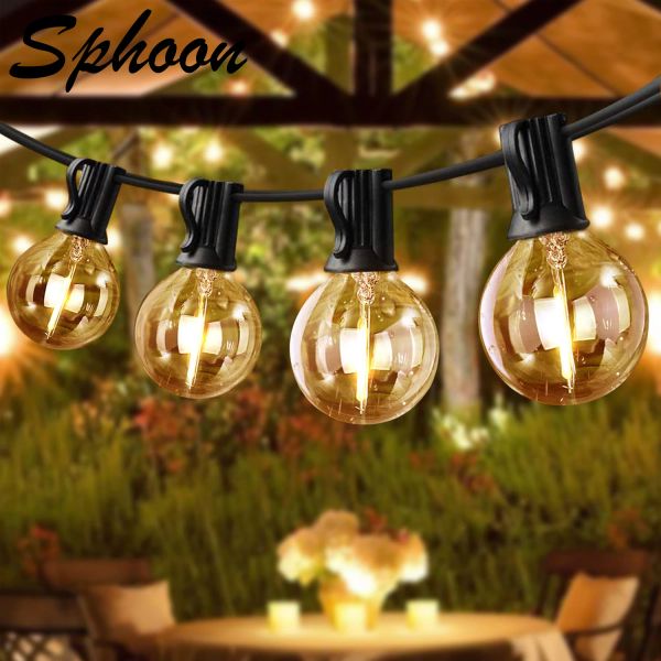 Decorações Esphoon 15m 20m Conectável LED String Light E12 Base G40 IP44 Impermeável Dimmível Garland Garland Casamento Fairy Lights Decoração de casa