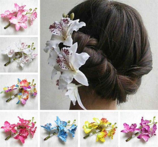 Neue Hochzeitsblume Braut Brautjungfern Kopfbedeckung Kopfbedeckung Phalaenopsis Orchidee Phalaenopsis Haarclip künstliche Blumenorchideen 11 1791567