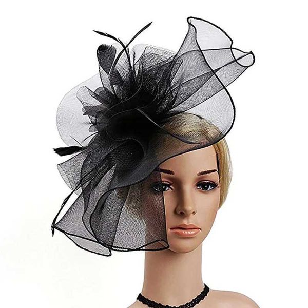 Chapéus de aba larga Chapéus de balde de alta qualidade Mesh Mesh Feather Fascinator Hats Ladies Kenucky Derby Cabilta