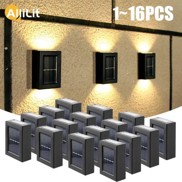 Decorações 1 ~ 16pcs solar para cima e para baixo luzes ao ar livre, parede de parede de rua leve Luz solar solar lâmpada solar à prova d'água Decorativa