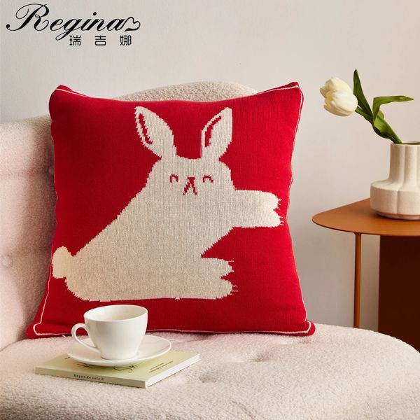 Regina Cute Hasenmuster Design Kissen Hülle Weiche Baumwolle Luxus gestricktes Kissenbezug 4545 cm Sofa Bett Dekorative 240428