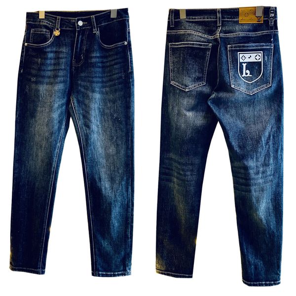 Jeans gambe designer gambe aperte forchetta stretta v pantaloni dritti dritti aggiungono pile ad addensare pantaloni da jean slezzante marchio l vvv abbigliamento da ricamo stampa