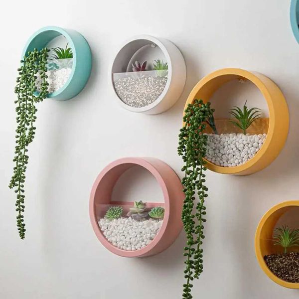 Plantadores Pots redondo plantas suculentas decoração durável à prova de vazamento criativo Suspensão de estilo hidropônico Balcony Wall q240429