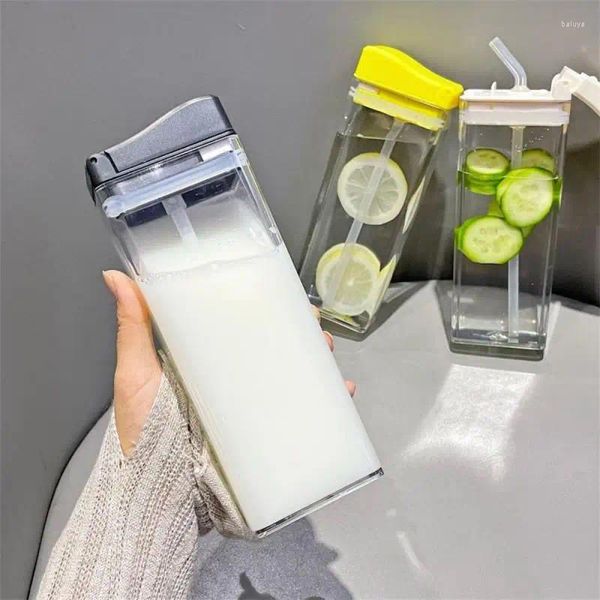 Garrafas de água Copo transparente durável com palha de alto valor portátil Ferramentas de bebida em adultos para adultos garrafa para quadrado 355ml