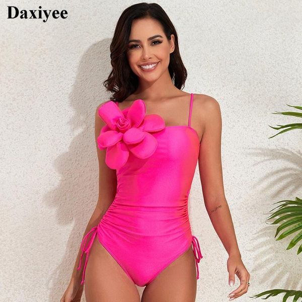 Swimwear's Swimwear 3D Floral Patchwork One Piece Swimsuit Rose Red Sidestring Women 2024 Abitutto per bagno push up Monokini