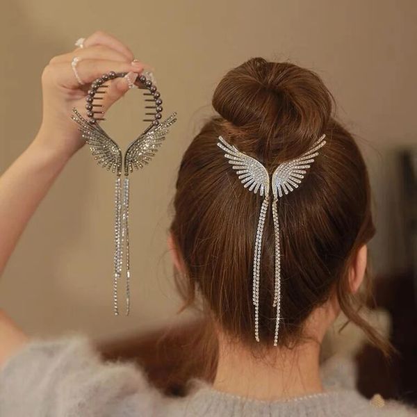 Haimeikang New Angel Wings Hair Bun Clips Clip Women Girls Rhinestone Naponte Cotail Button Accessori Golden Fashion Accessori