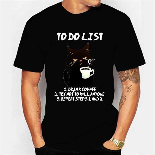 T-shirt maschile Black Cat to Do Elenco magliette grafiche Funny Cat Thirts Tops Topsneze T-shirt Fashion T-shirts Maglietta da uomo Maglietta Brand Y240429