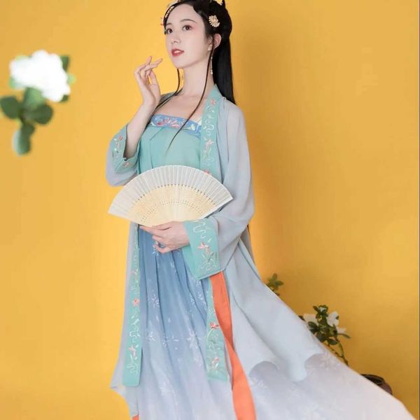 Roupas étnicas verão novo traje adulto feminino hanfu estilo chinês de estilo caóxico bordado da indústria longa de longa