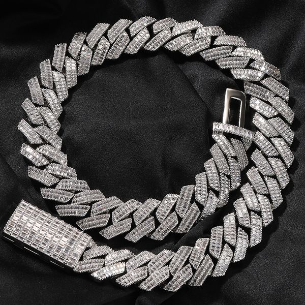 20mm 16-24 polegadas Novos homens Men Baguete Hiphop colar Bracelet pesada cor de prata de ouro pesada Chain cubano gelado de zirconia miami link moda rock rapper jóias