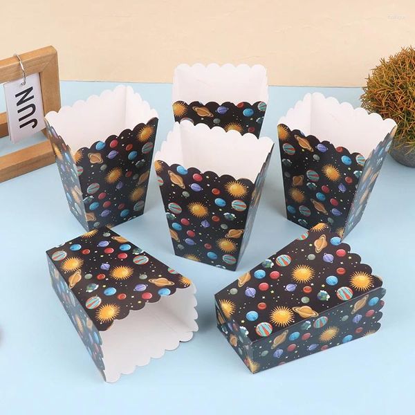 Nehmen Sie Container 6PCS Space Galaxy Popcorn Cookies Box Themed Party Supplies Snacks Behandlungsschale Kinder Geburtstagdekoration