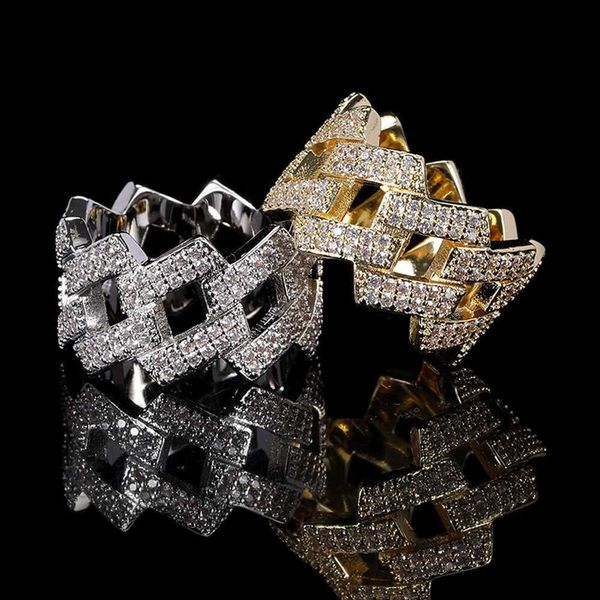 Hot Sale Inlaid Zircon Hipster Strip Ring Moda Mulher Diamond Shape Cuban