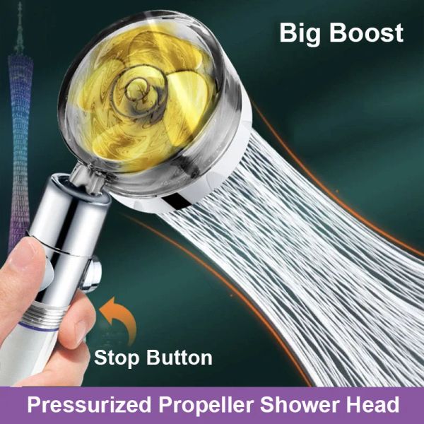 Установить универсальную адаптацию пропеллера для душа головка Высокая предварительная дождевая осадка спрей, экономясь с турбо вентилятором для душа аксессуары для ванной комнаты